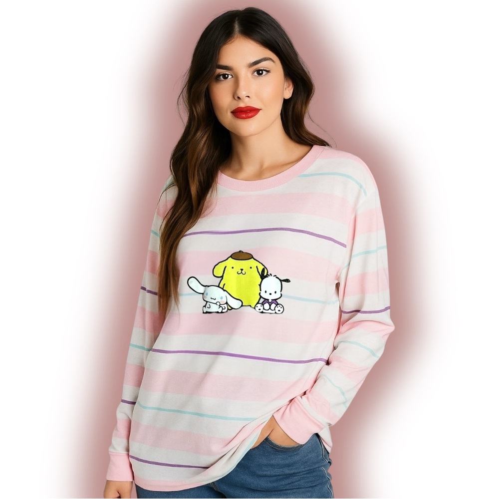 Sanrios Characters Cinnamoroll Pompompurin Pochacco Stripe Long-Sleeve T-Shirt